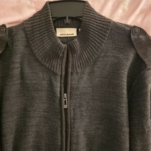 DKNY Jeans Charcoal Knit Zip Cardigan